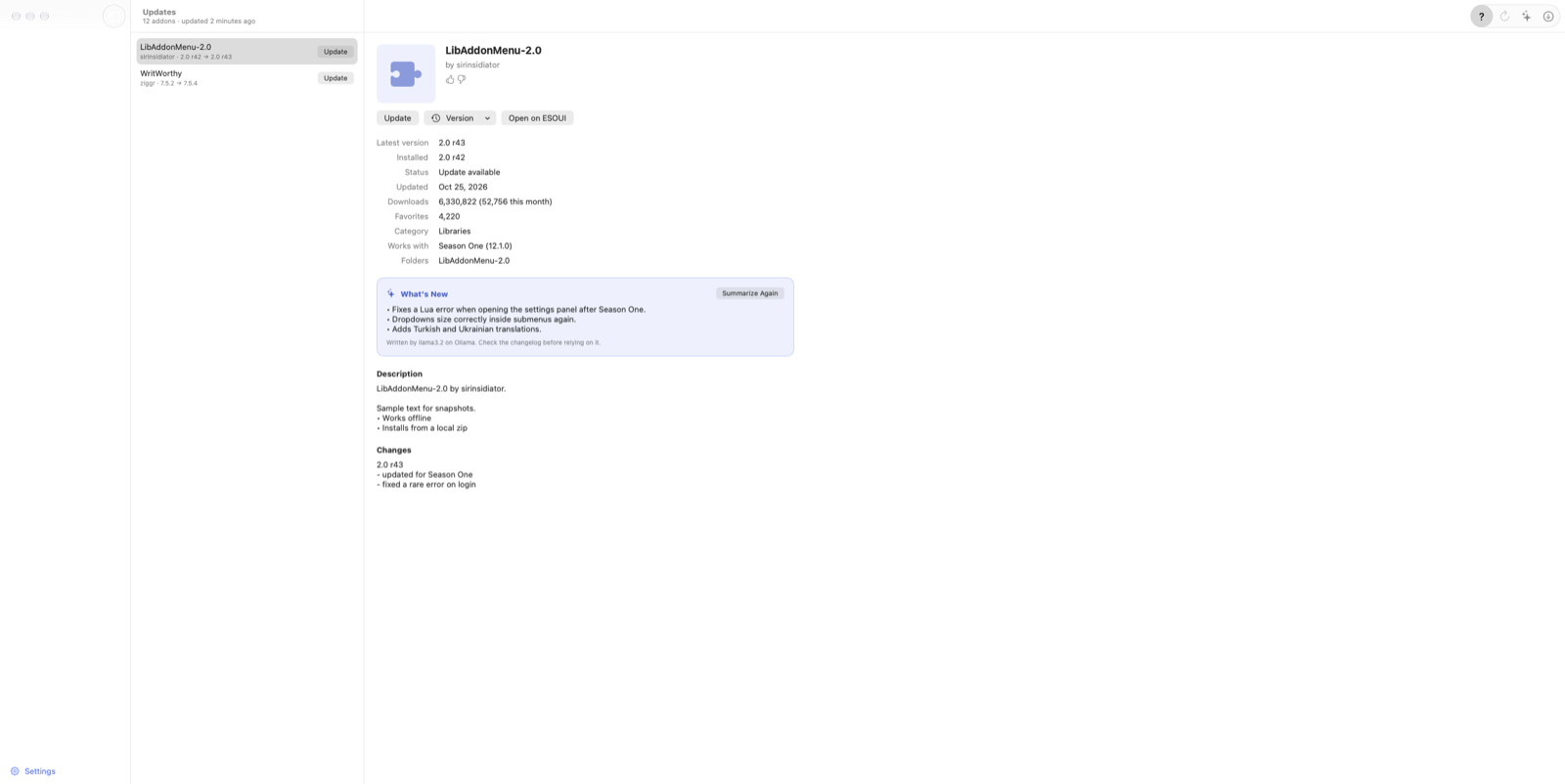 The Updates page, with an AI summary of what changed.